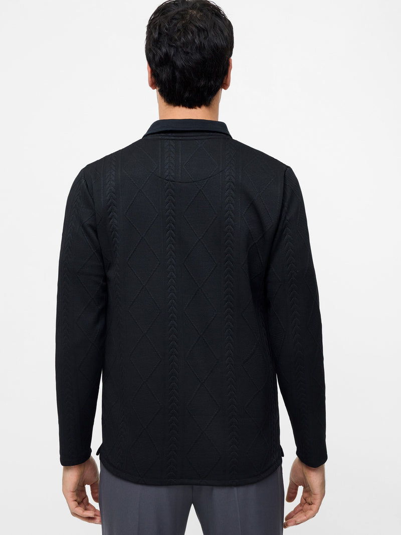French Connection Long Sleeve Jacquard Polo Shirt Black