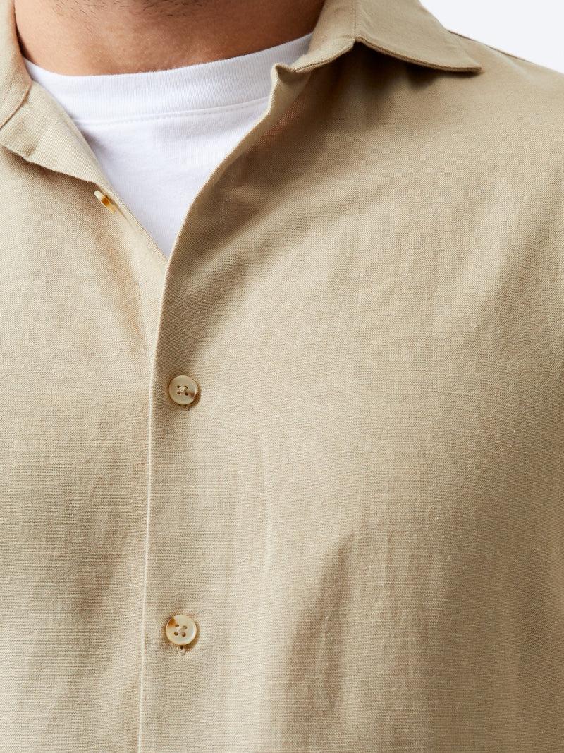 French Connection Long Sleeve Linen Blend Shirt Dark Sand