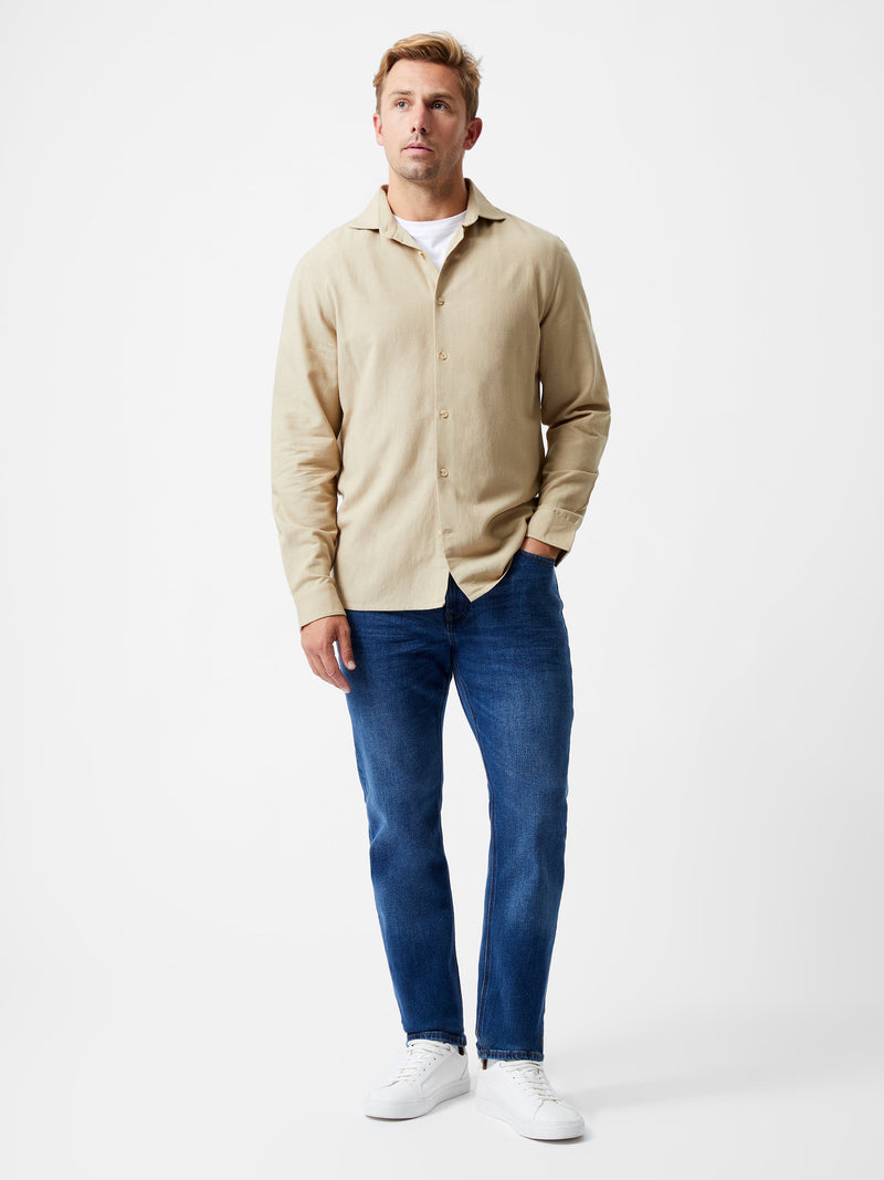 French Connection Long Sleeve Linen Blend Shirt Dark Sand