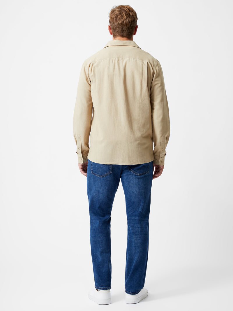 French Connection Long Sleeve Linen Blend Shirt Dark Sand