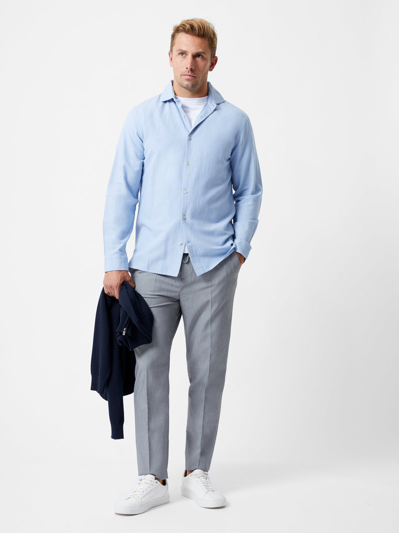 French Connection Long Sleeve Linen Blend Shirt Light Blue