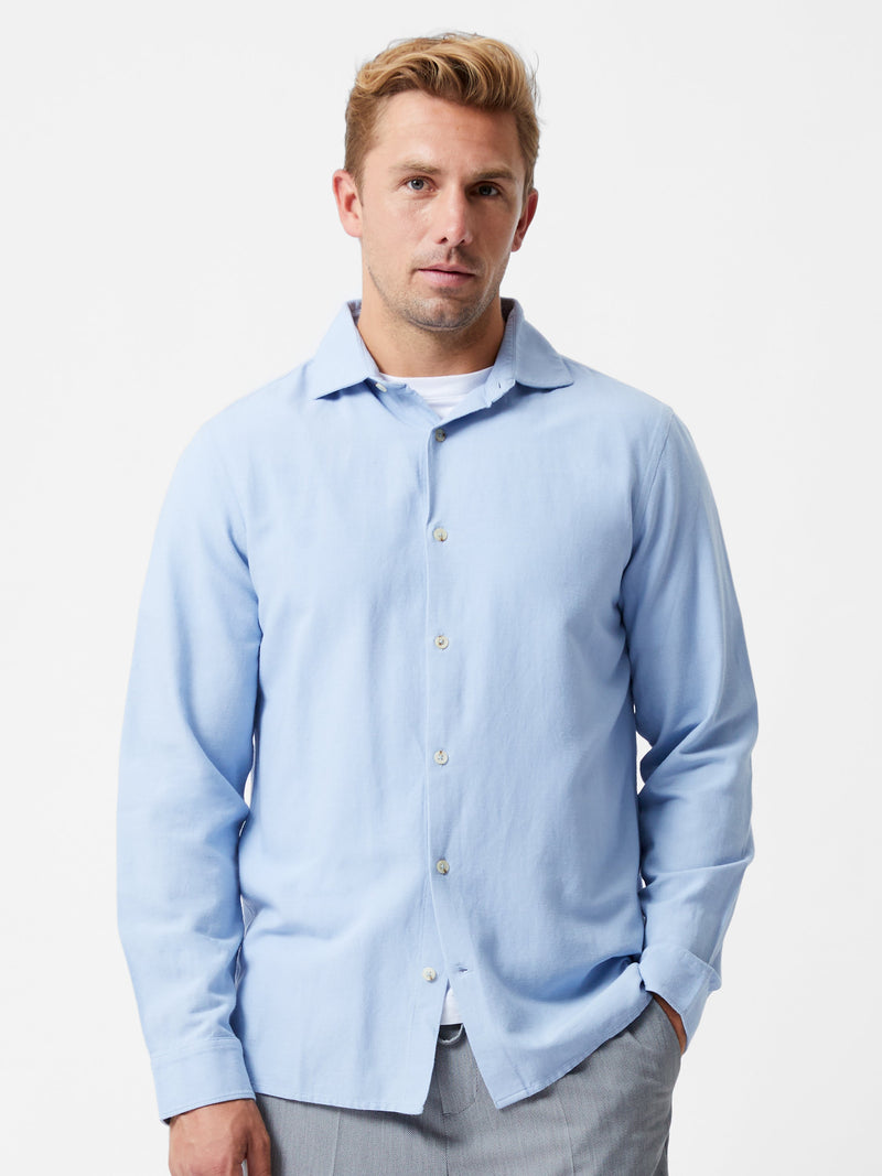 french connection Long Sleeve Linen Blend Shirt Light Blue