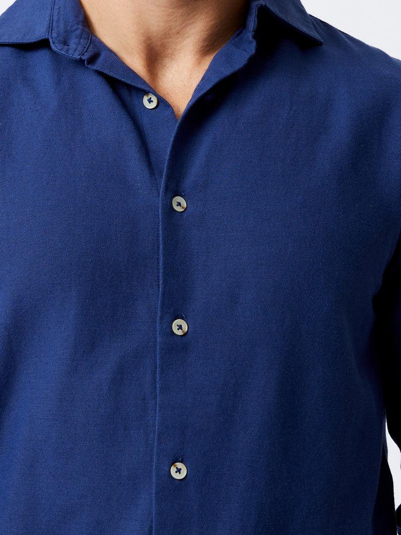 French Connection Long Sleeve Linen Blend Shirt Navy