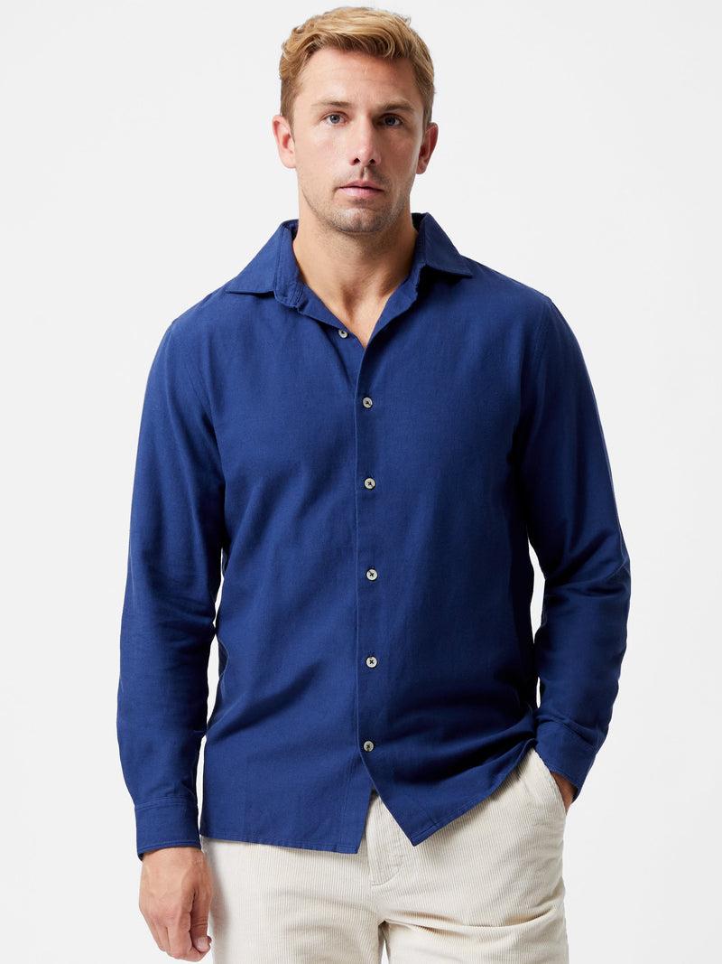 french connection Long Sleeve Linen Blend Shirt Navy