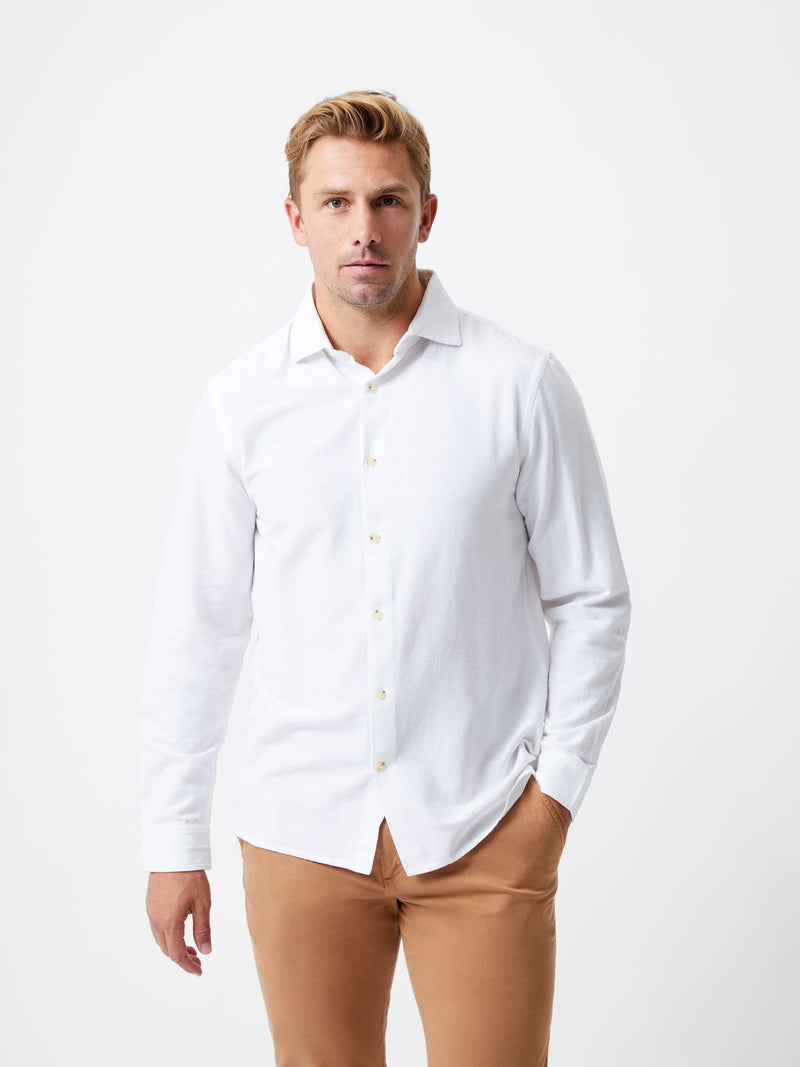 french connection Long Sleeve Linen Blend Shirt White