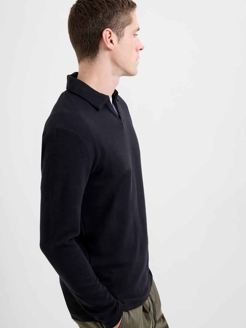 French Connection Long Sleeve Ottoman Trophy Neck Shirt Black
