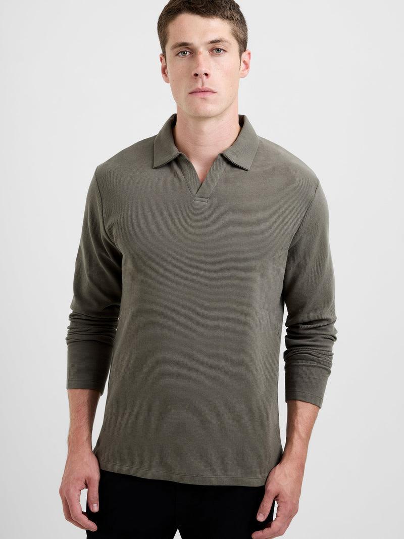 French Connection Long Sleeve Ottoman Trophy Neck Shirt Moss Green