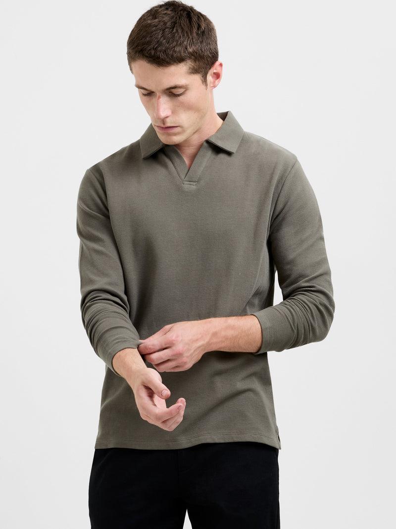 french connection Long Sleeve Ottoman Trophy Neck Shirt Moss Green