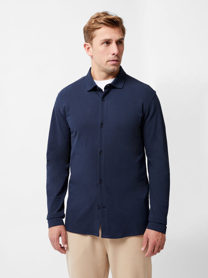 French Connection Long Sleeve Pique Jersey Shirt Navy