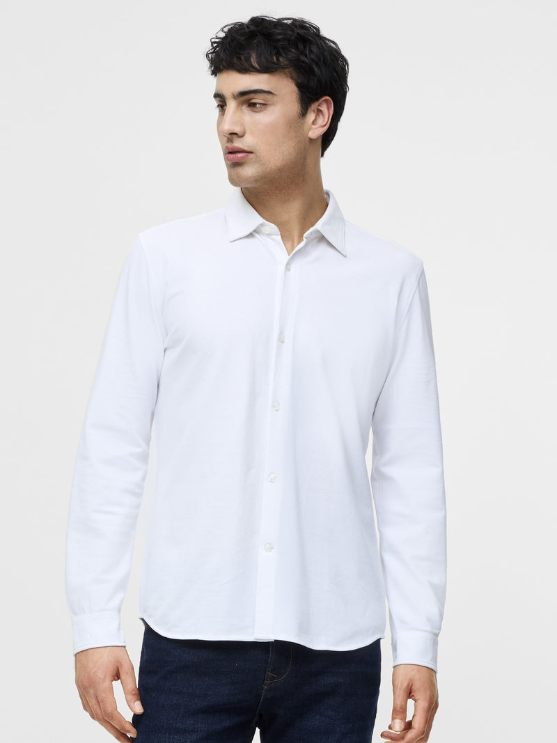 french connection Long Sleeve Pique Jersey Shirt White
