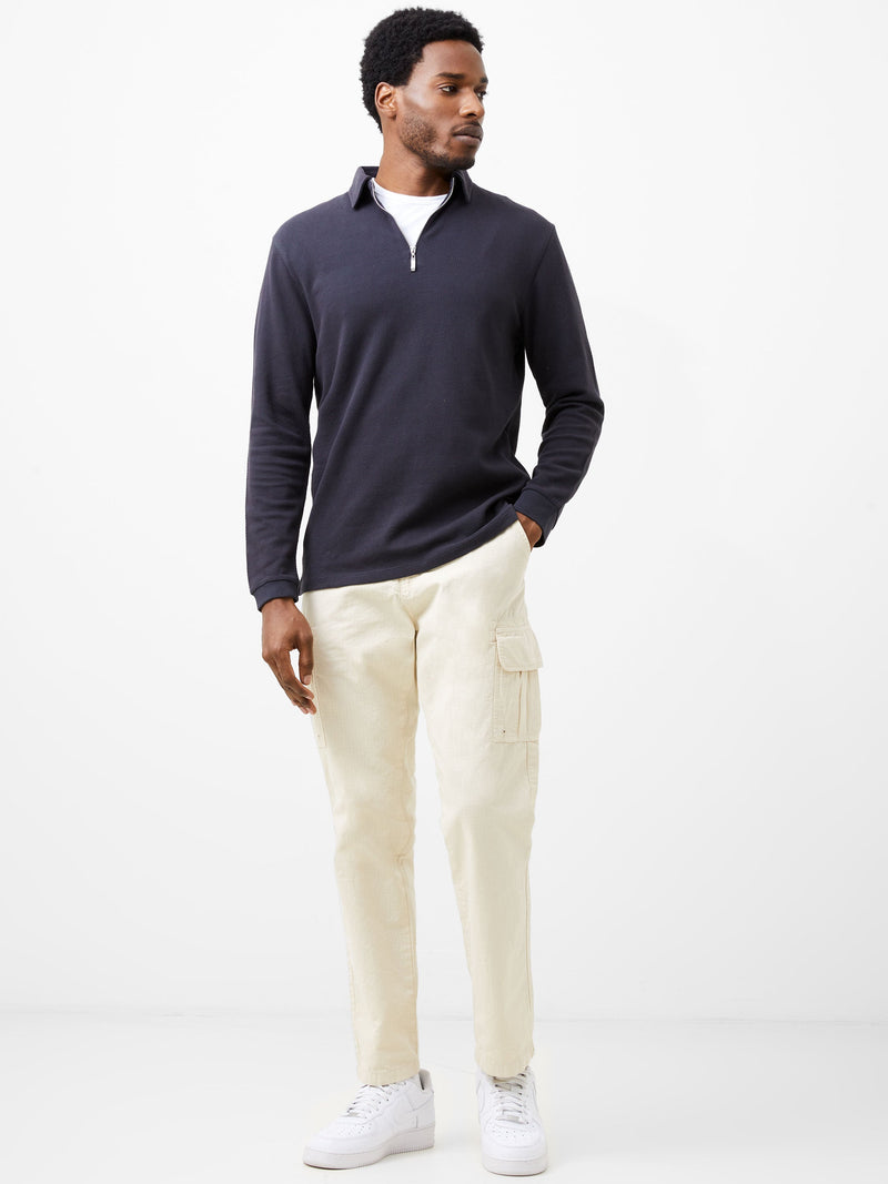 French Connection Long Sleeve Popcorn Zip Polo Shirt