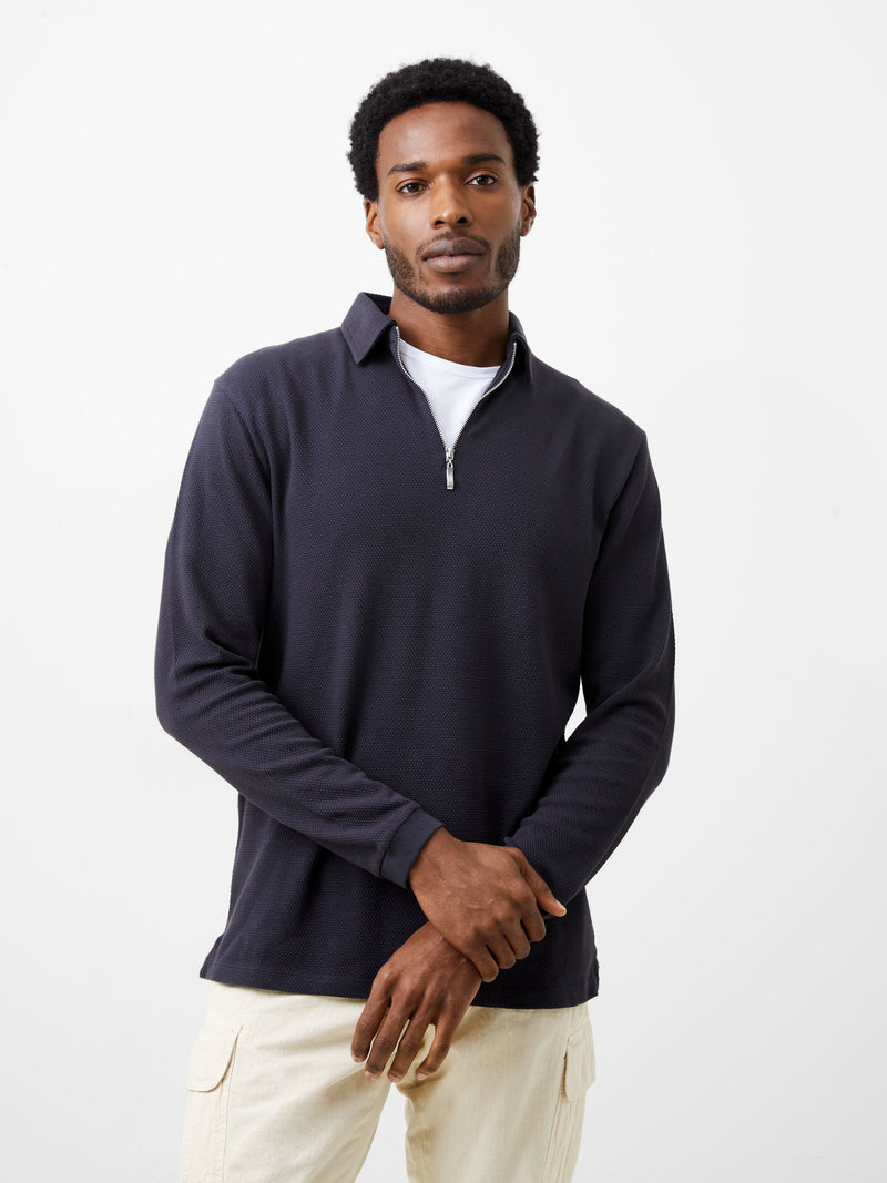 french connection Long Sleeve Popcorn Zip Polo Shirt