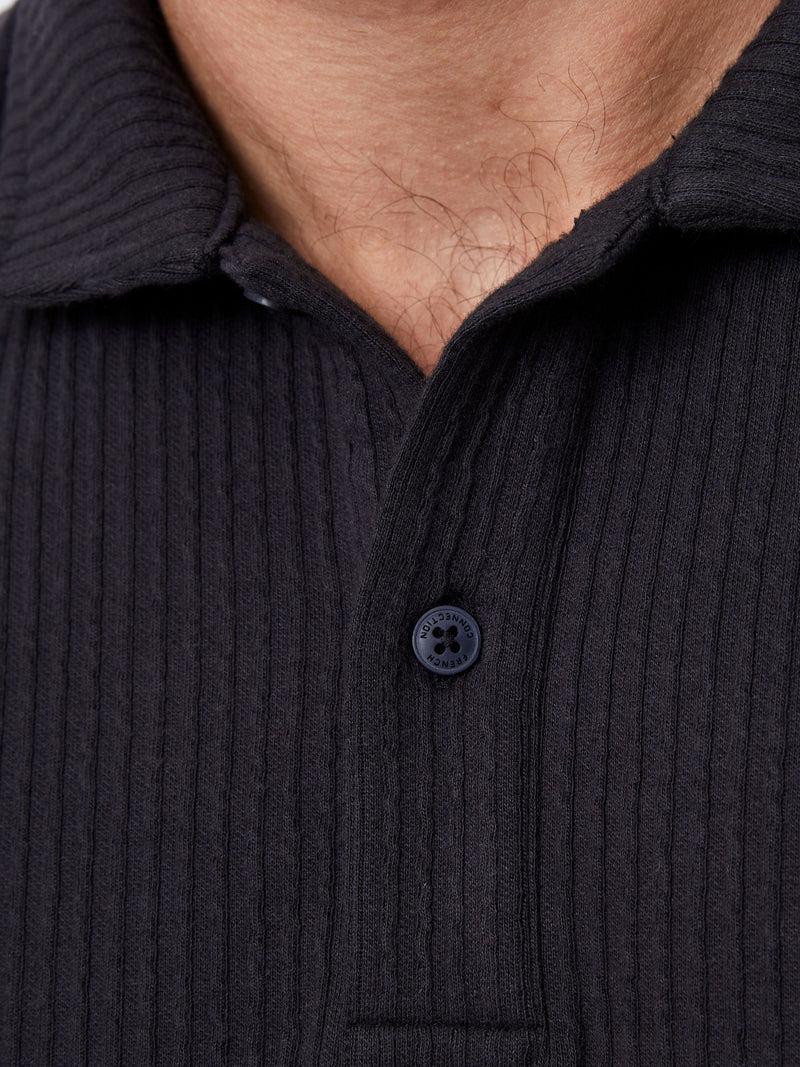 French Connection Long Sleeve Waffle Polo Shirt Marine