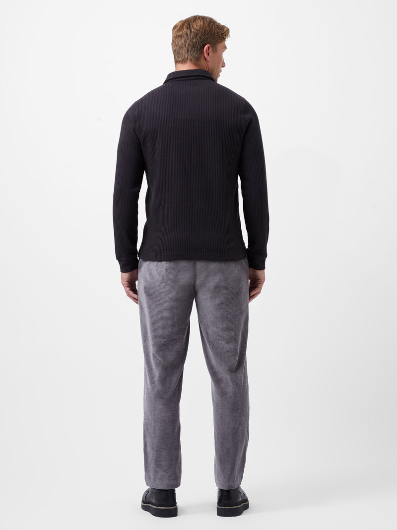 French Connection Long Sleeve Waffle Polo Shirt Marine