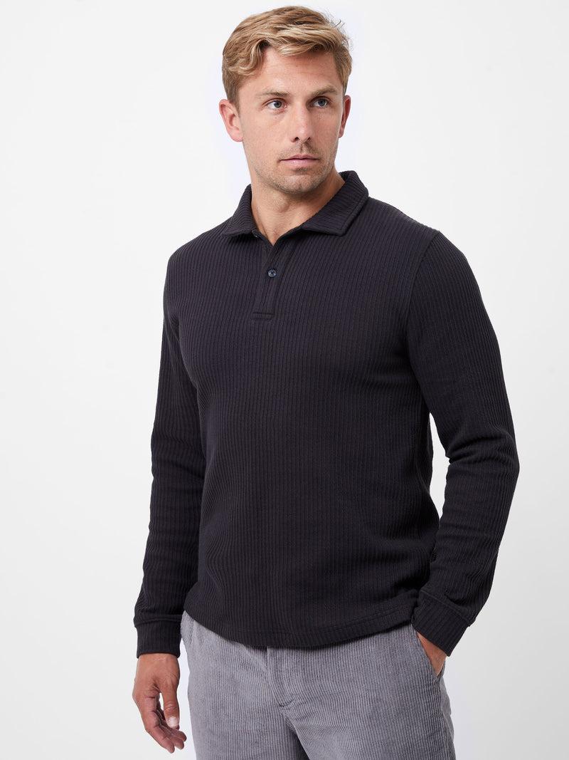french connection Long Sleeve Waffle Polo Shirt Marine