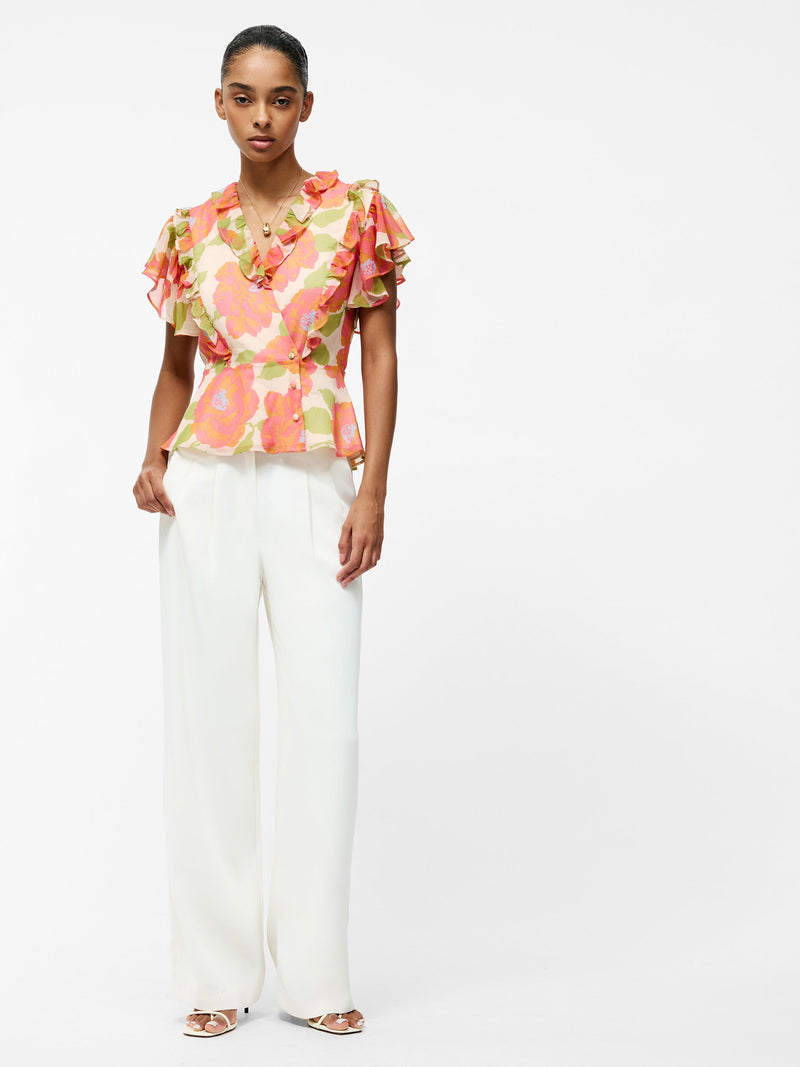 French Connection Louisa Hallie Crinkle Ruffle Blouse Orange Multi