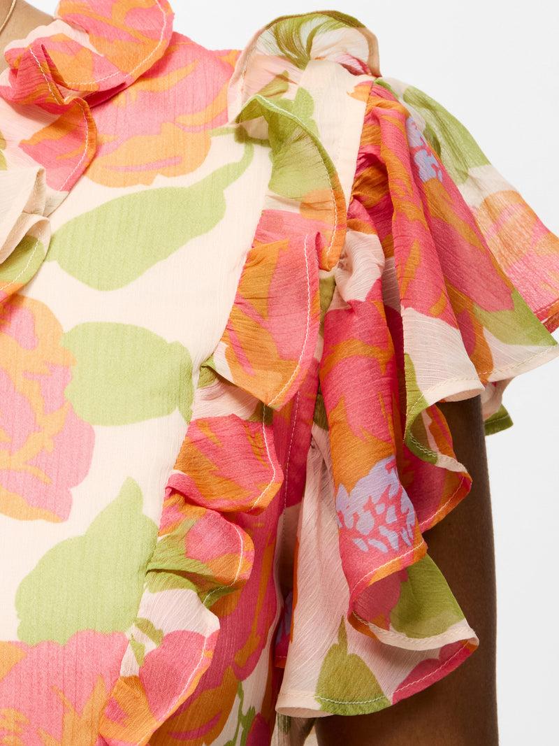 French Connection Louisa Hallie Crinkle Ruffle Blouse Orange Multi