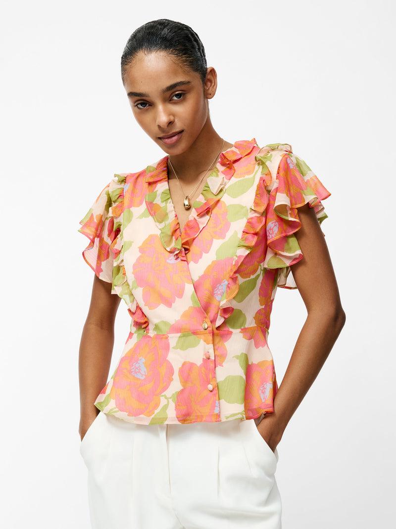 french connection Louisa Hallie Crinkle Ruffle Blouse Orange Multi