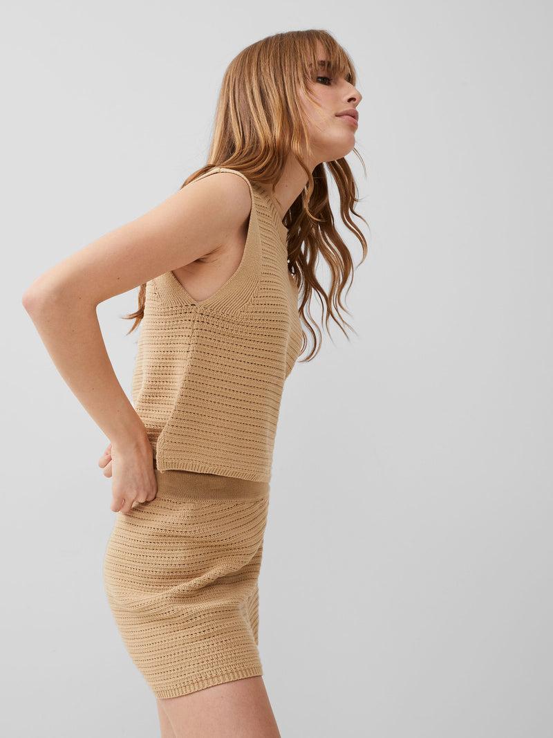 French Connection Lumi Mozart Crochet Vest Biscotti