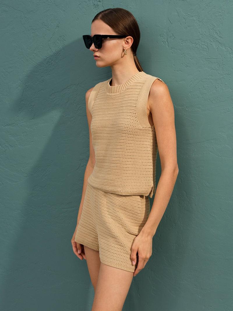 french connection Lumi Mozart Crochet Vest Biscotti