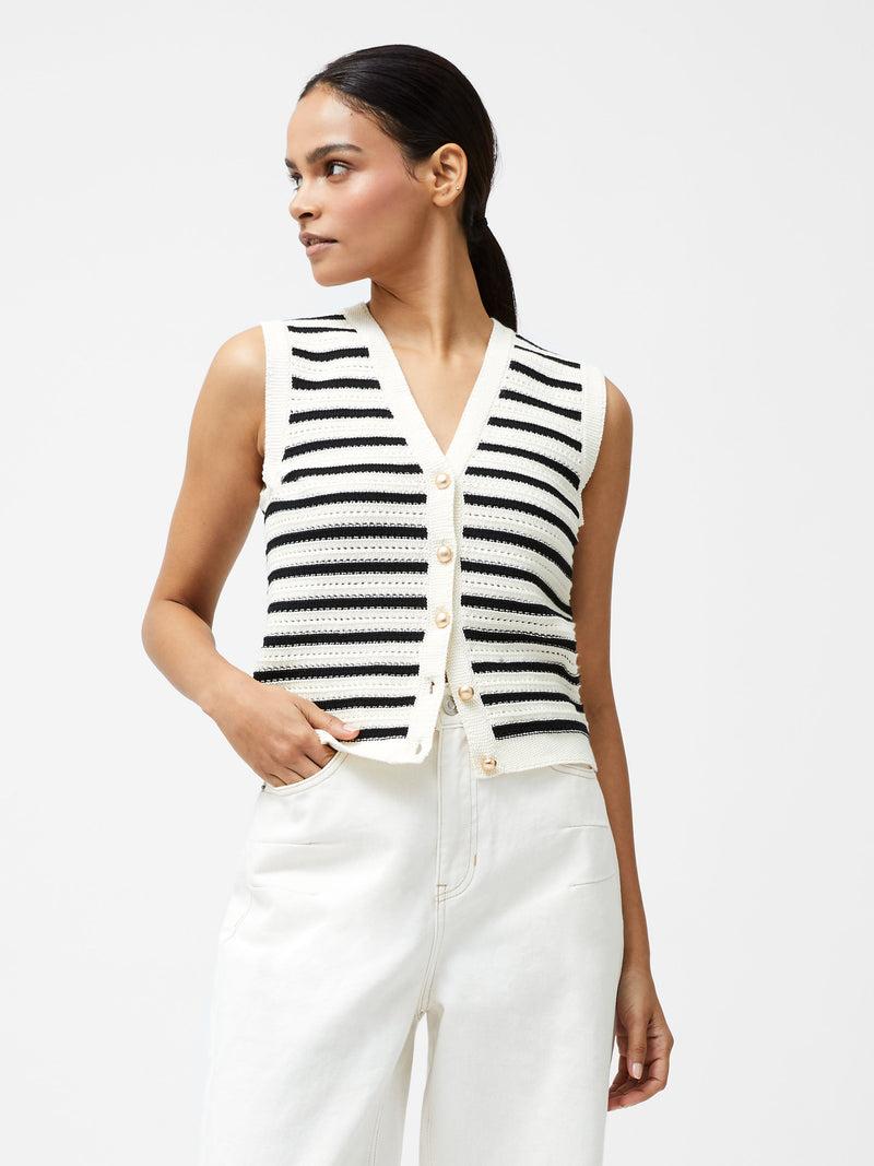 french connection Lumi Mozart Stripe Knit Waistcoat Summer White