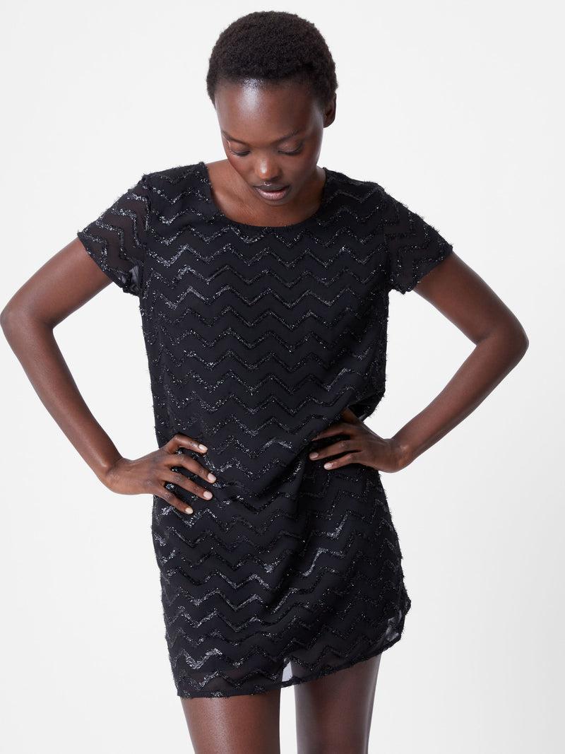 French Connection Lurex Georgette Mini Shift Dress Black