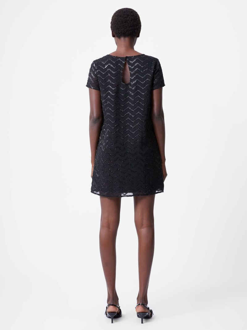 French Connection Lurex Georgette Mini Shift Dress Black