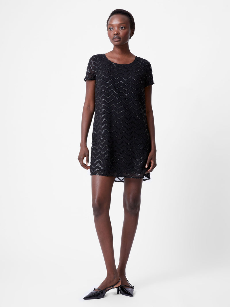 french connection Lurex Georgette Mini Shift Dress Black
