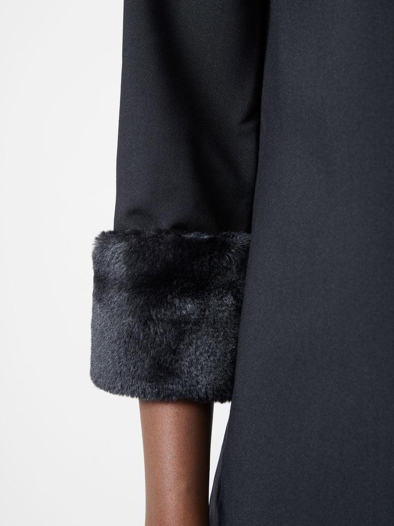 French Connection Luxe Faux Fur Three Quarter Sleeve Cuffs Mini Dress Black