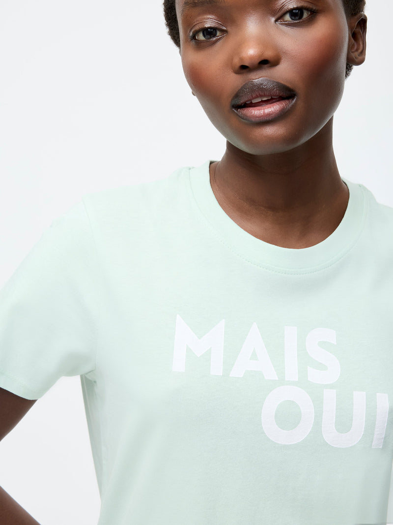 French Connection Mais Oui Graphic T-Shirt Subtle Green/White