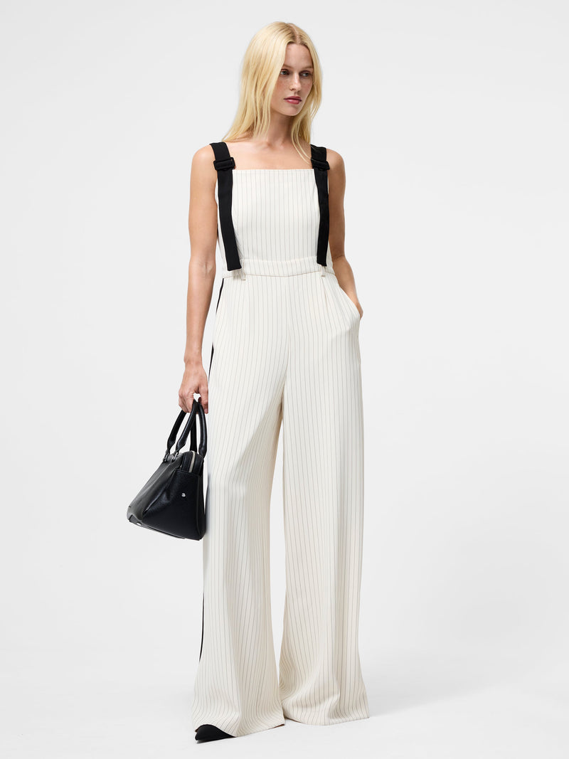 French Connection Mara Vinnie Pinstripe Suiting Jumpsuit Sandshell Black