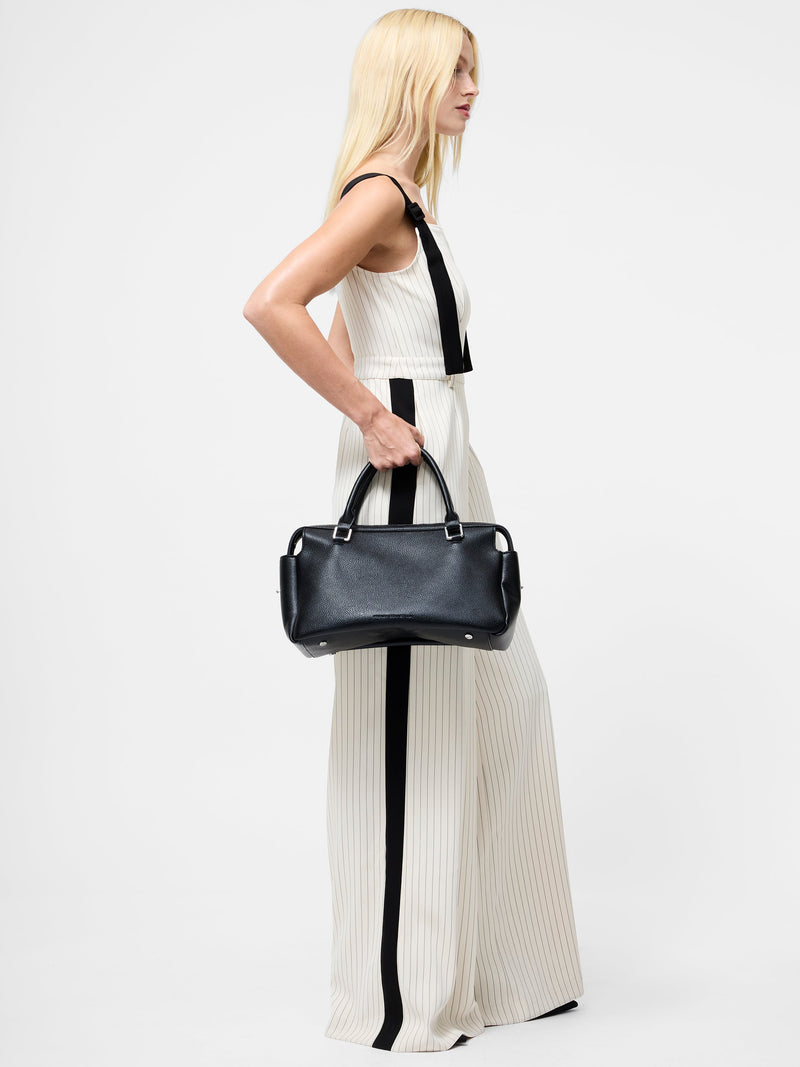 French Connection Mara Vinnie Pinstripe Suiting Jumpsuit Sandshell Black