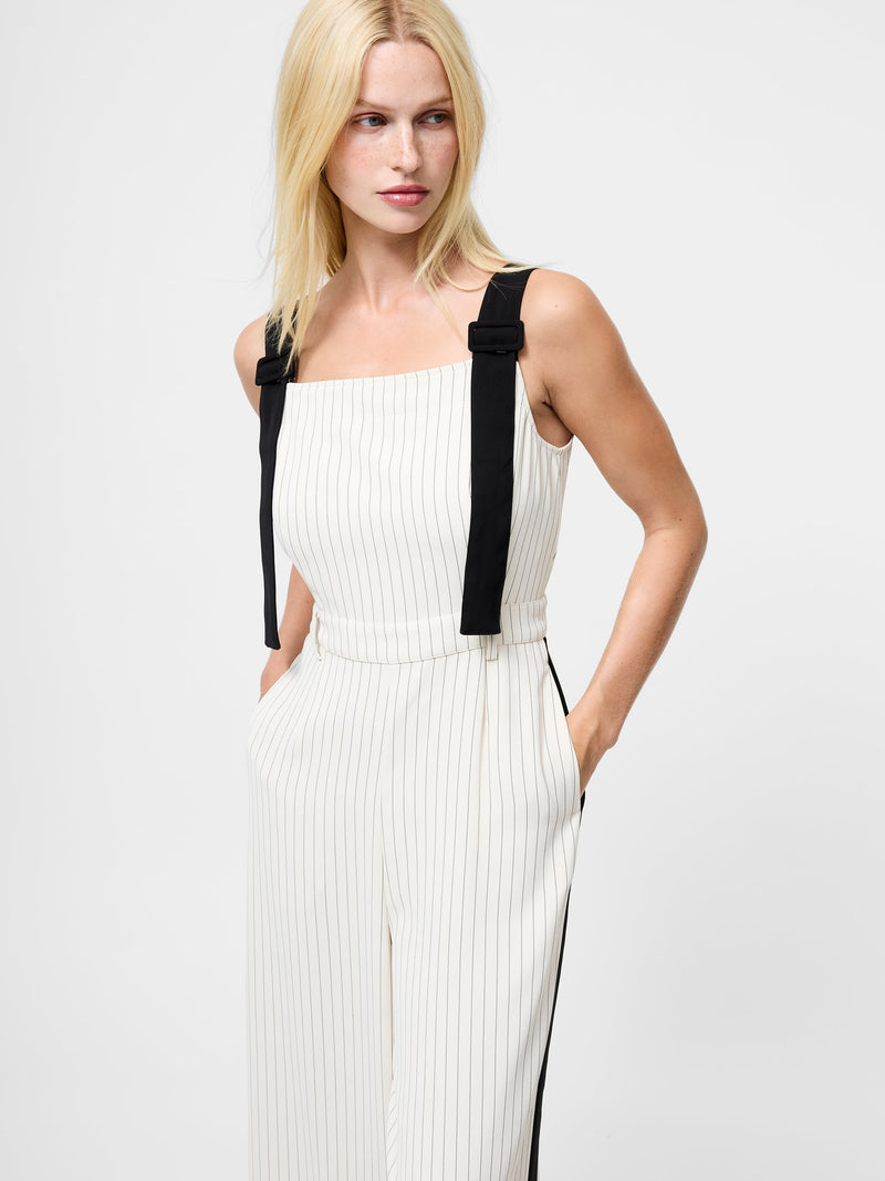 French Connection Mara Vinnie Pinstripe Suiting Jumpsuit Sandshell Black