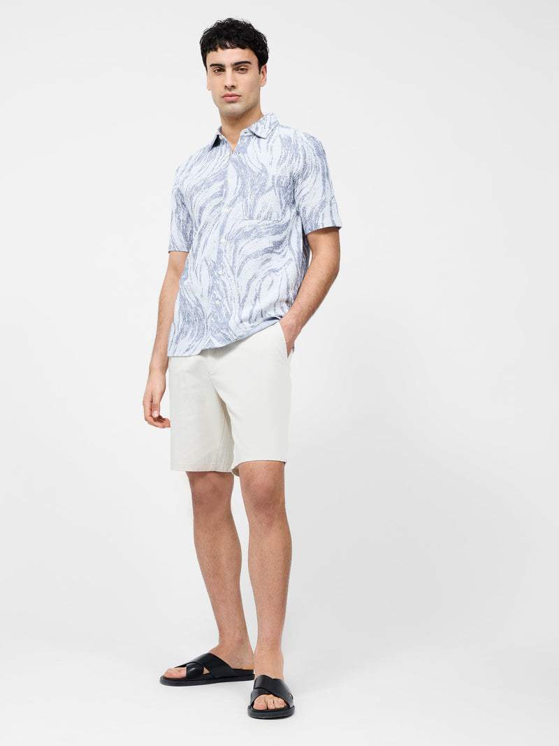 French Connection Marbled Short Sleeve Shirt White/Blue Marble
