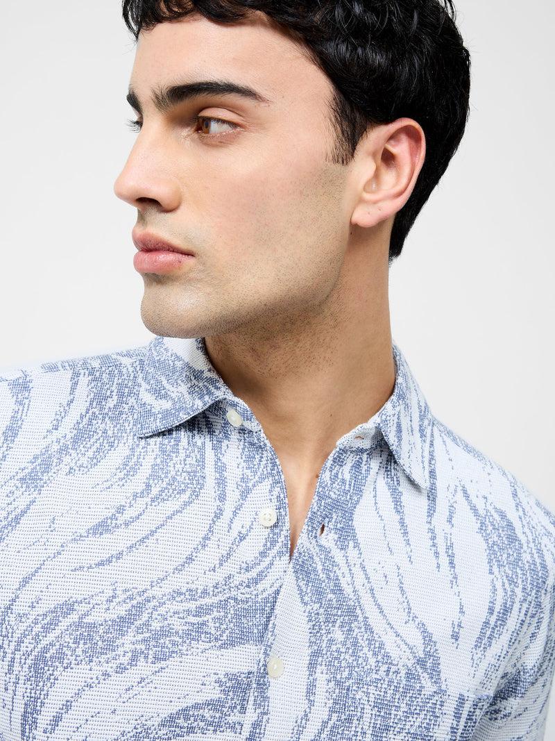 French Connection Marbled Short Sleeve Shirt White/Blue Marble