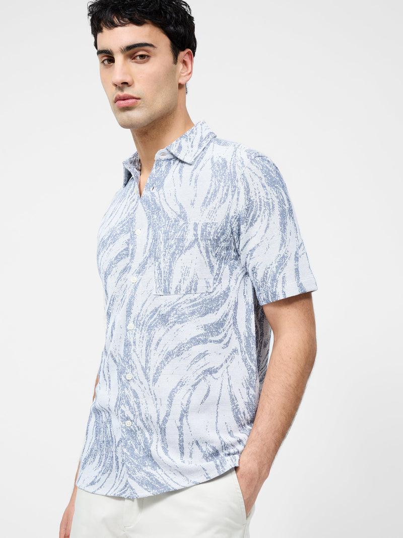french connection Marbled Short Sleeve Shirt White/Blue Marble