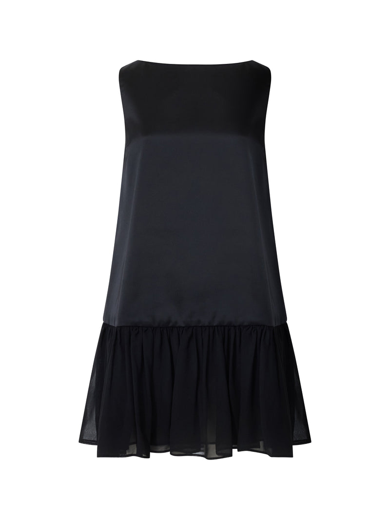 french connection Marina Silky Ruched Hem Mini Dress Black