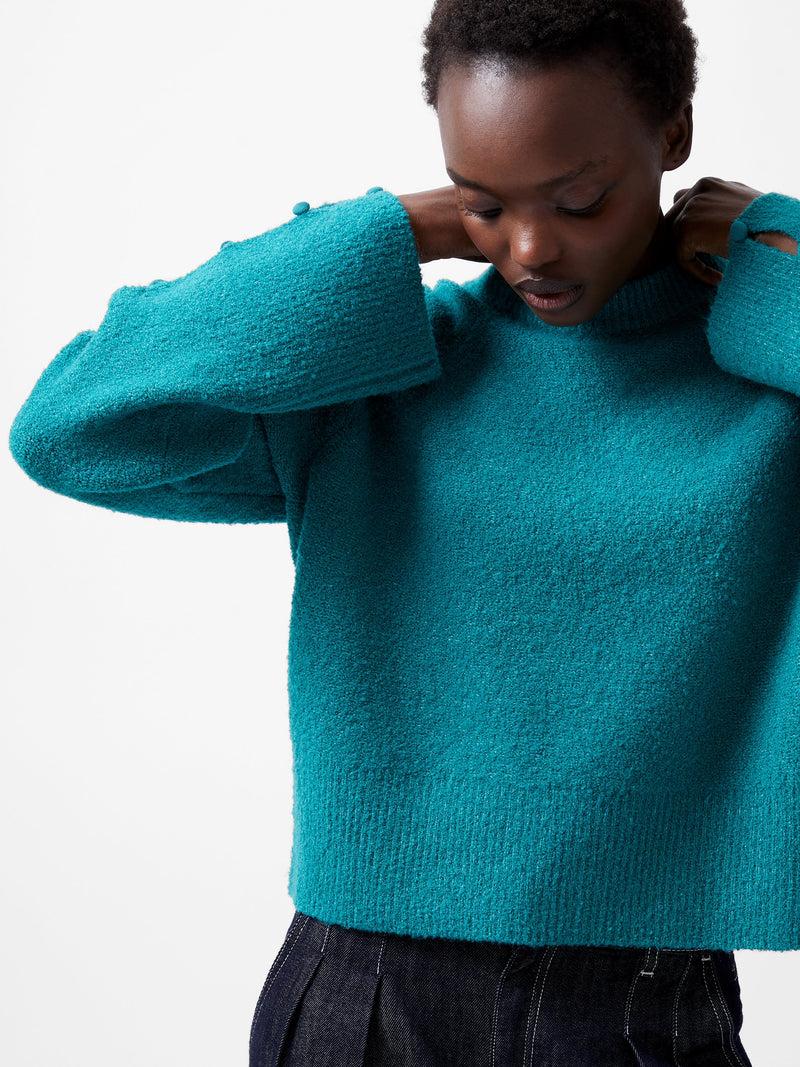 French Connection Melissa Boucle Button Detail Sleeve Jumper Dark Teal