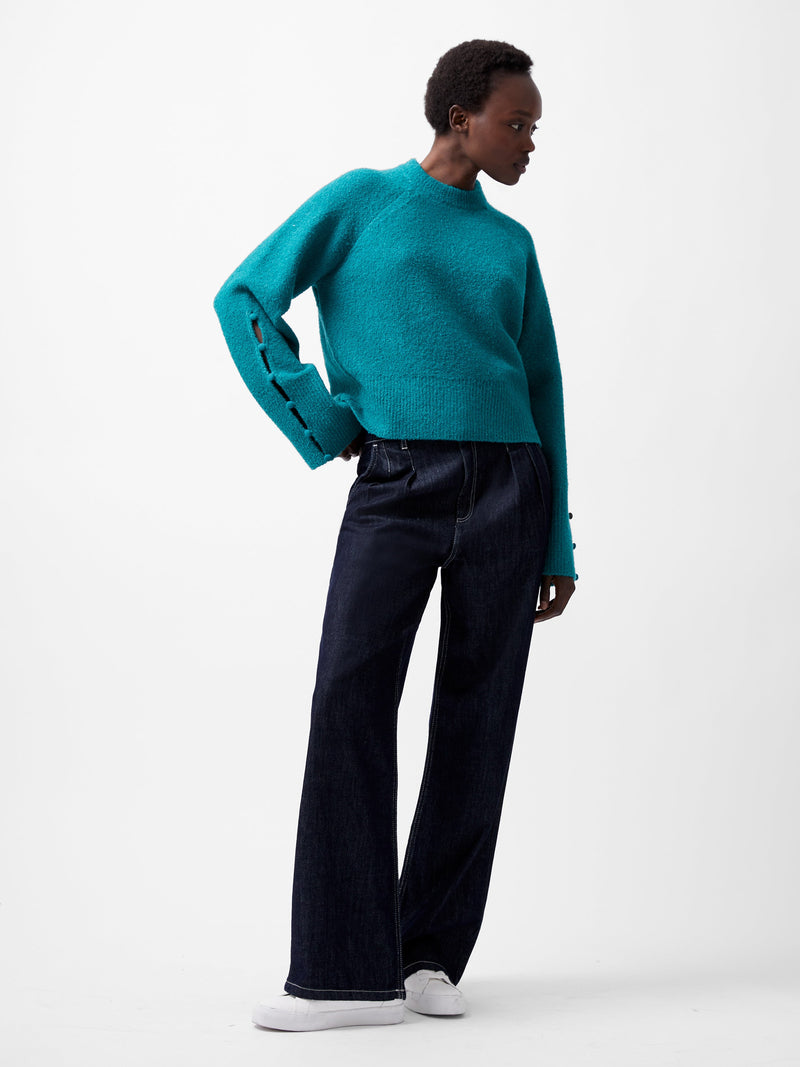 French Connection Melissa Boucle Button Detail Sleeve Jumper Dark Teal