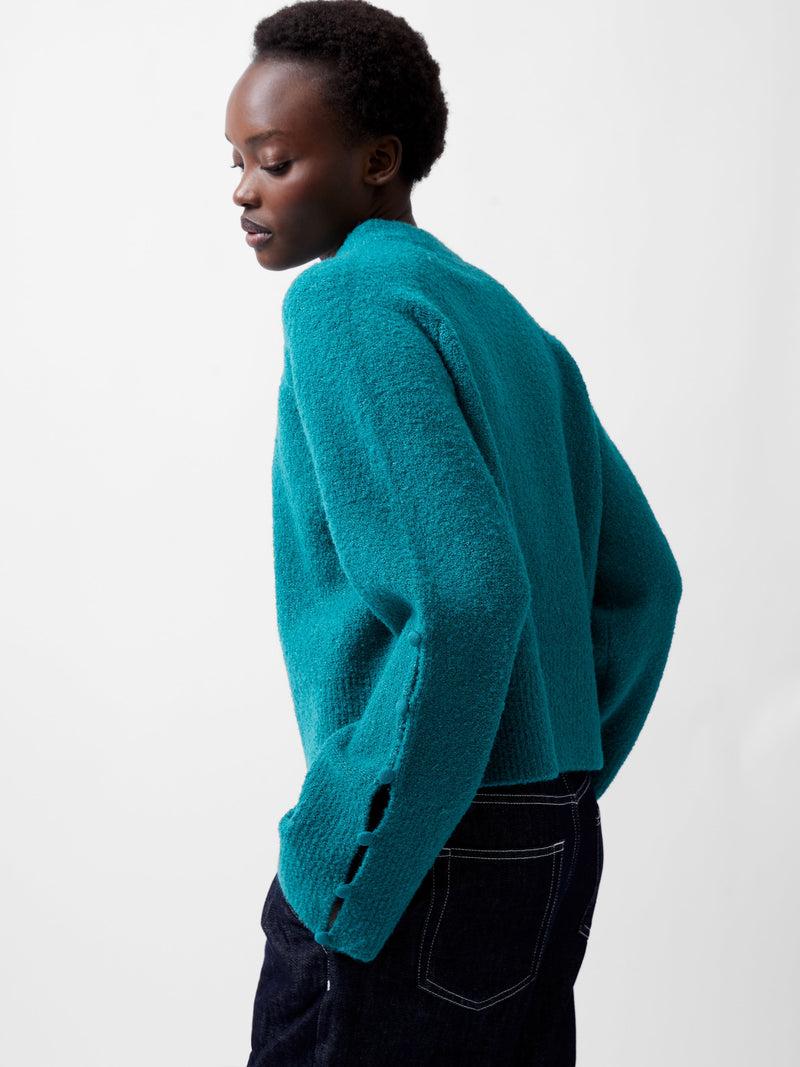 french connection Melissa Boucle Button Detail Sleeve Jumper Dark Teal