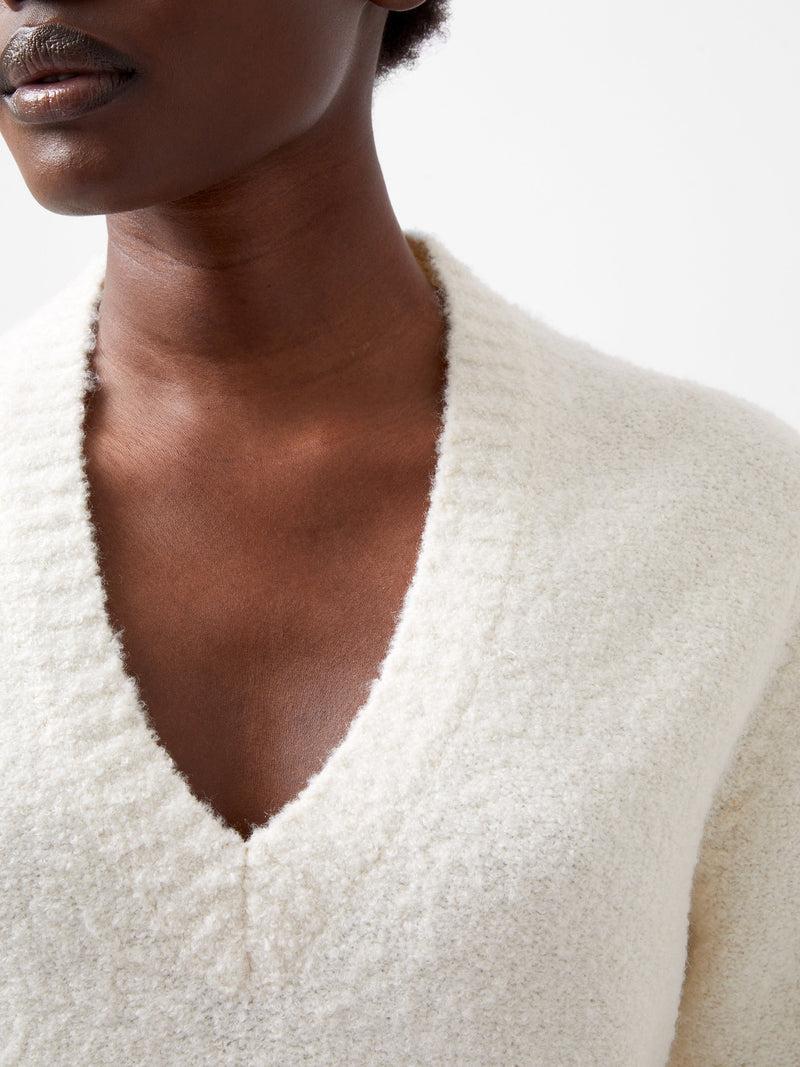 French Connection Melissa Boucle V-Neck Jumper Porcelain Cream