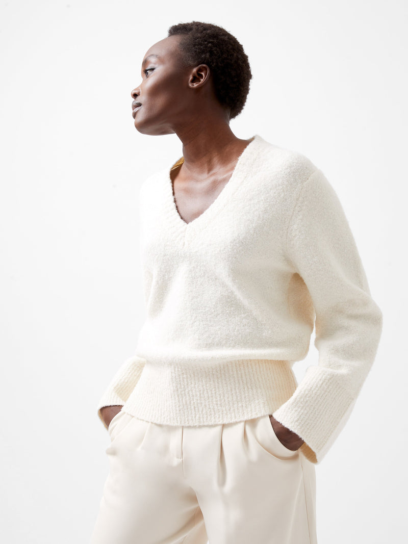 French Connection Melissa Boucle V-Neck Jumper Porcelain Cream