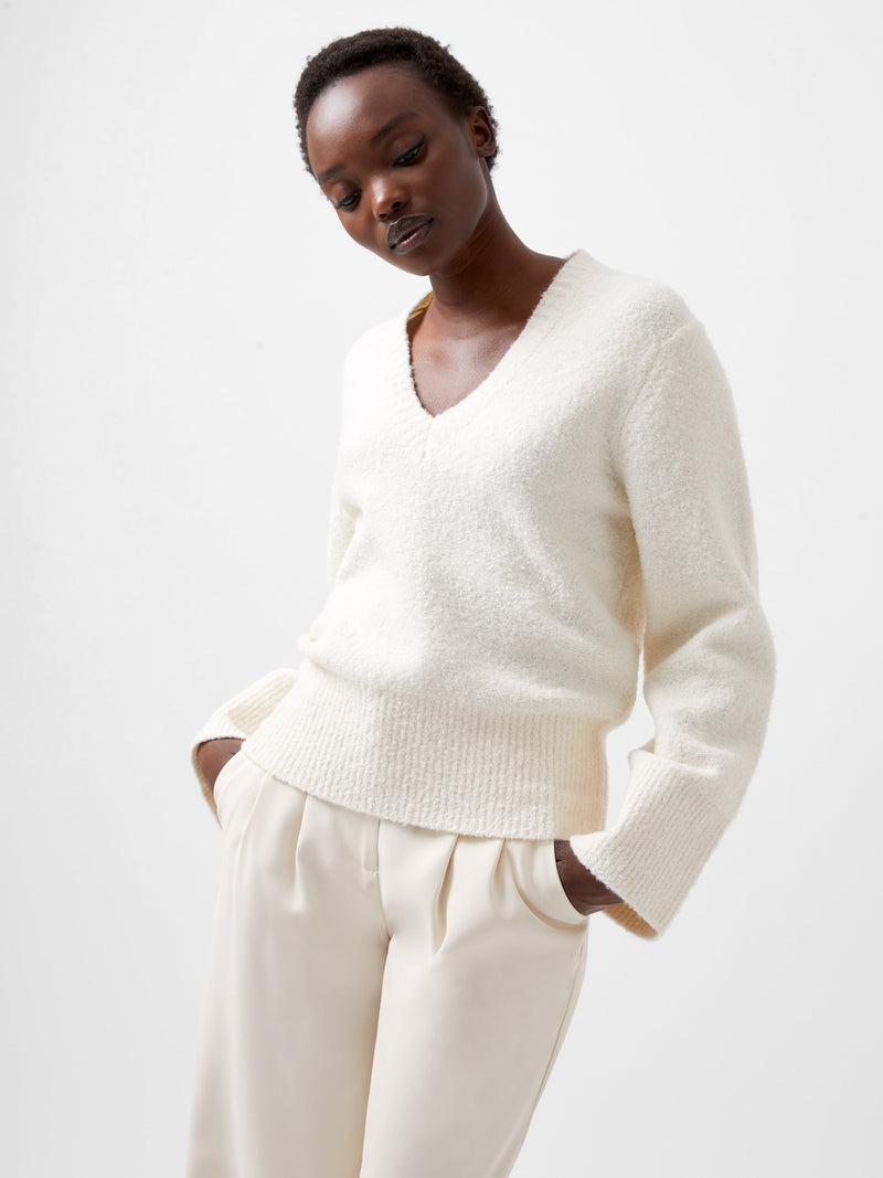 french connection Melissa Boucle V-Neck Jumper Porcelain Cream