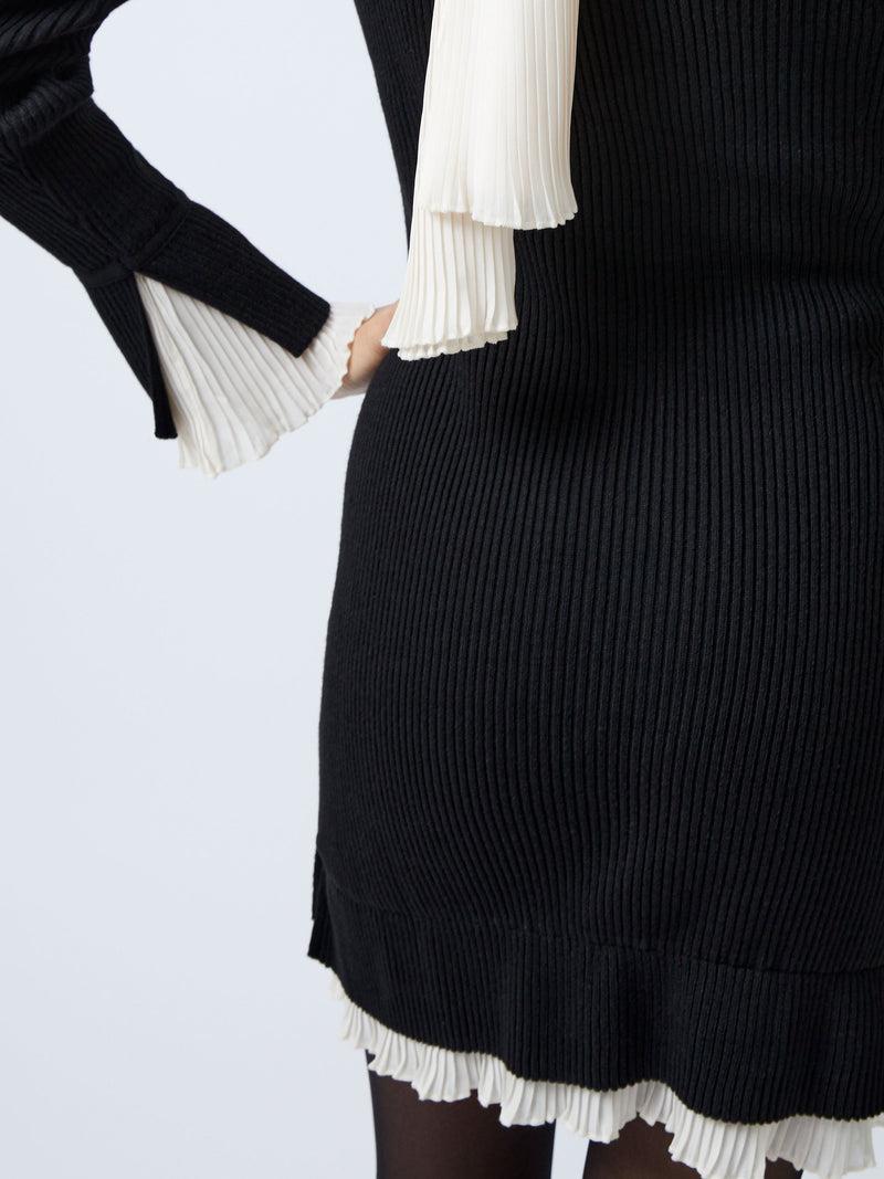 French Connection Melody Pleated Mix Mini Dress Black/Porcelain Crea