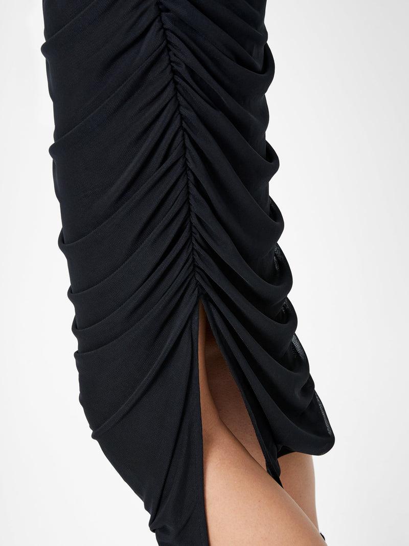 French Connection Mesh Ruched Long Sleeve Midi Dress Black