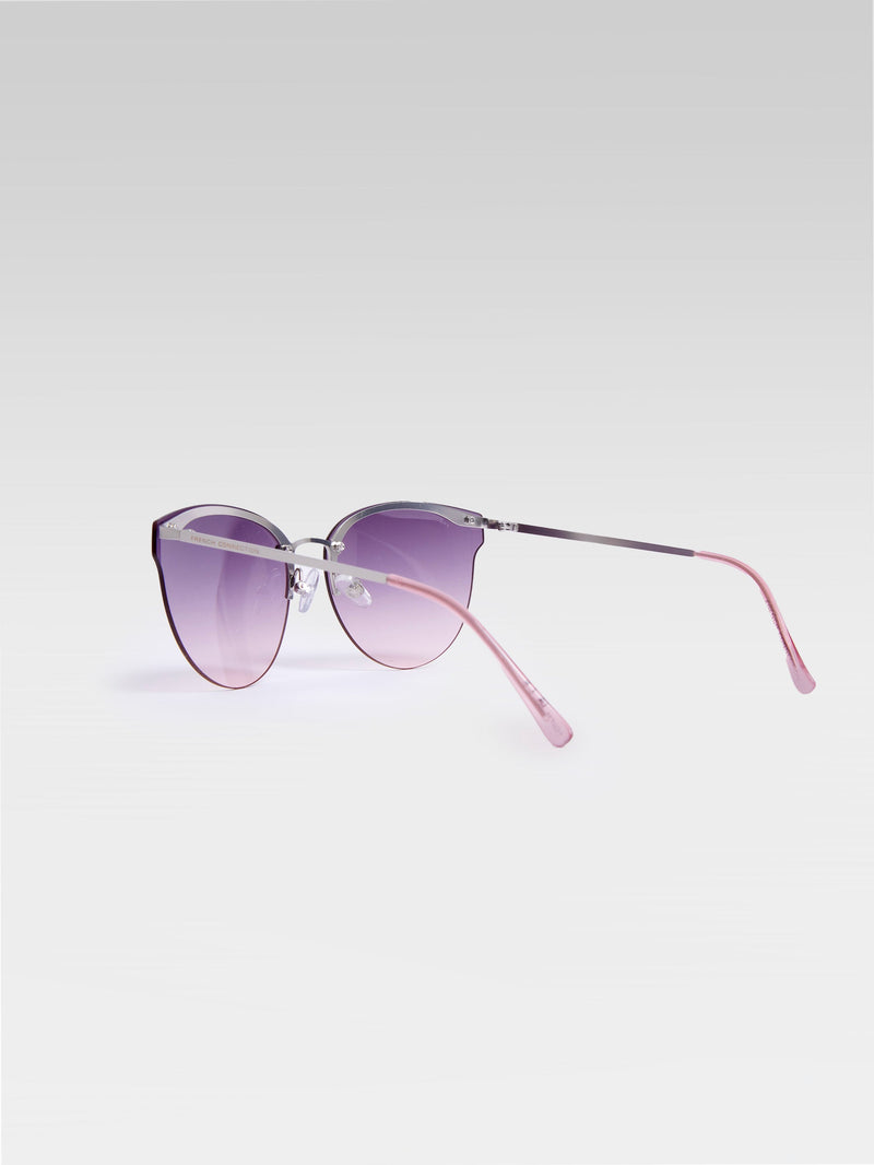 French Connection Metal Cat Eye Rimless Sunglasses Grey Tort