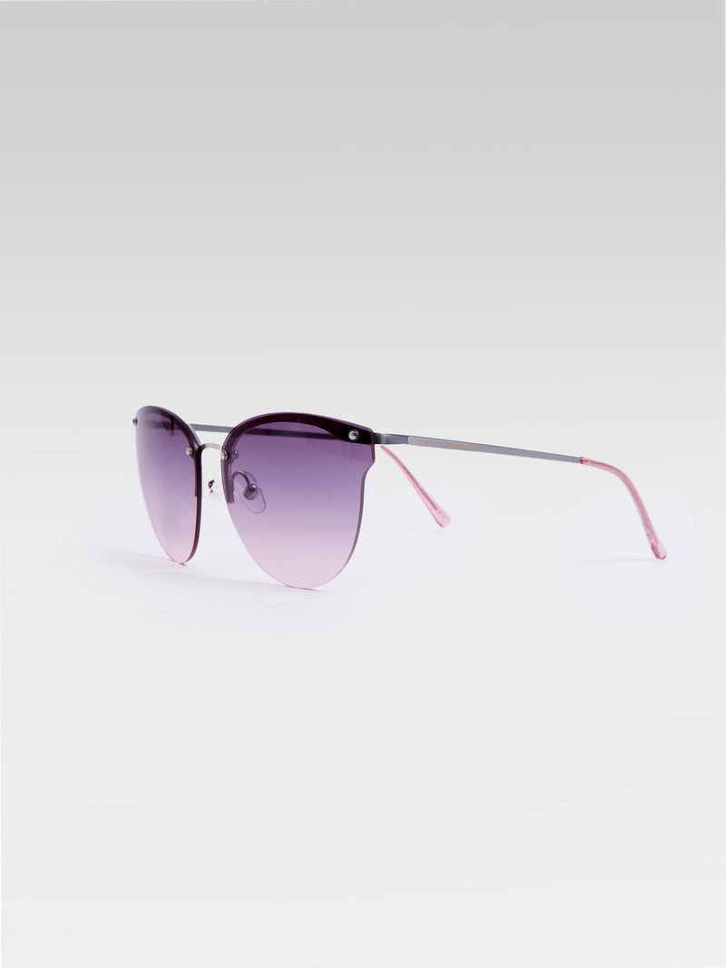 French Connection Metal Cat Eye Rimless Sunglasses Grey Tort