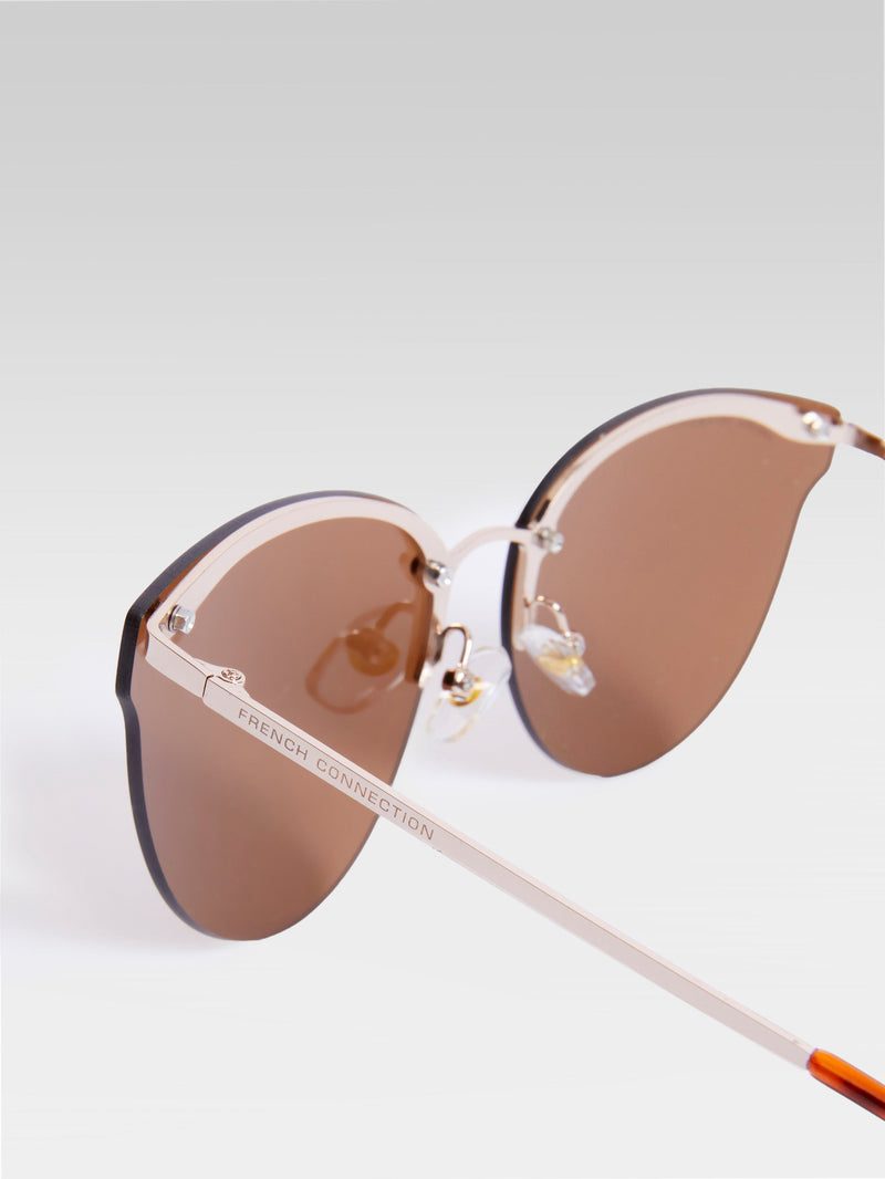 French Connection Metal Cat Eye Rimless Sunglasses Tan