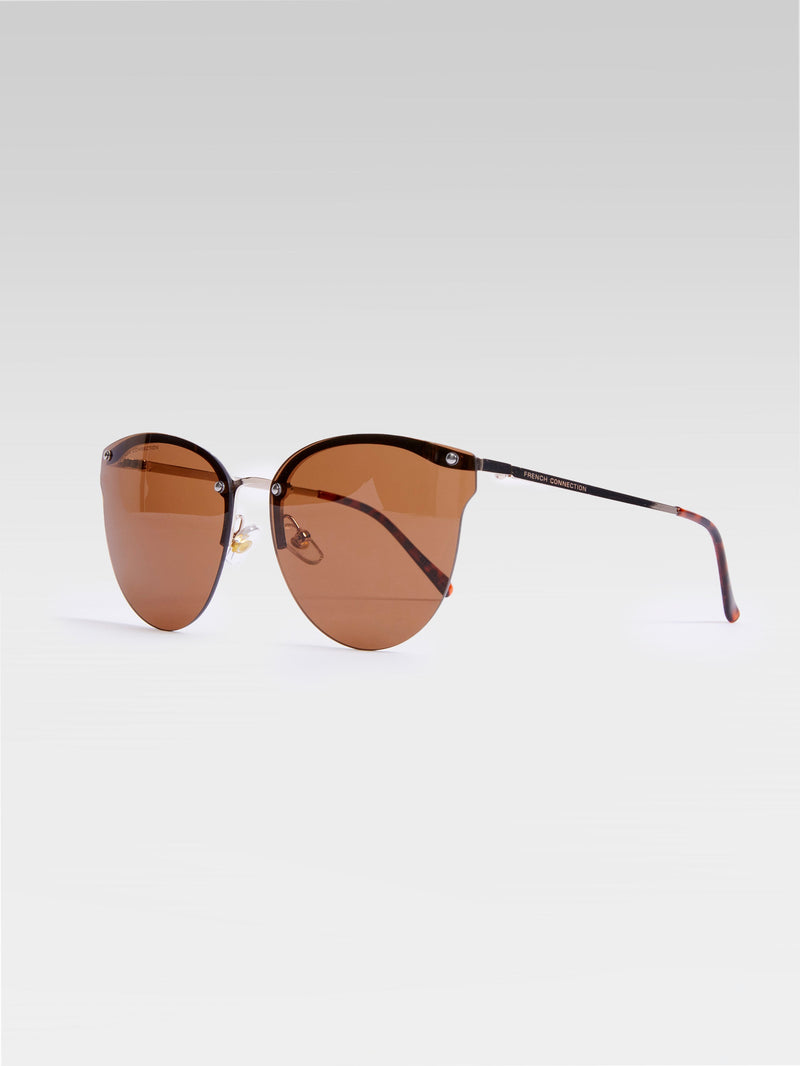 French Connection Metal Cat Eye Rimless Sunglasses Tan