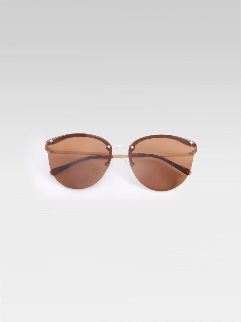 French Connection Metal Cat Eye Rimless Sunglasses Tan